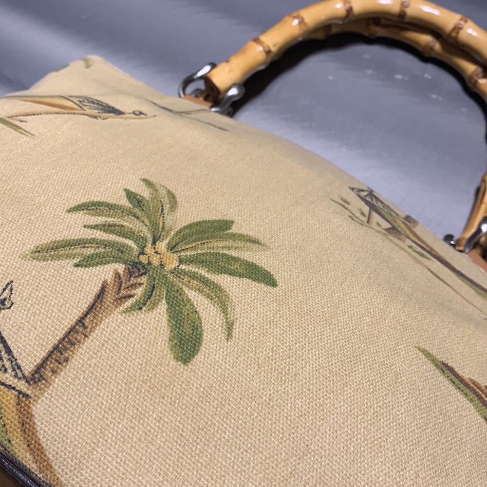 Relic Palm Tree Print Bamboo Handle Canvas Handbag - Picture 4 of 11